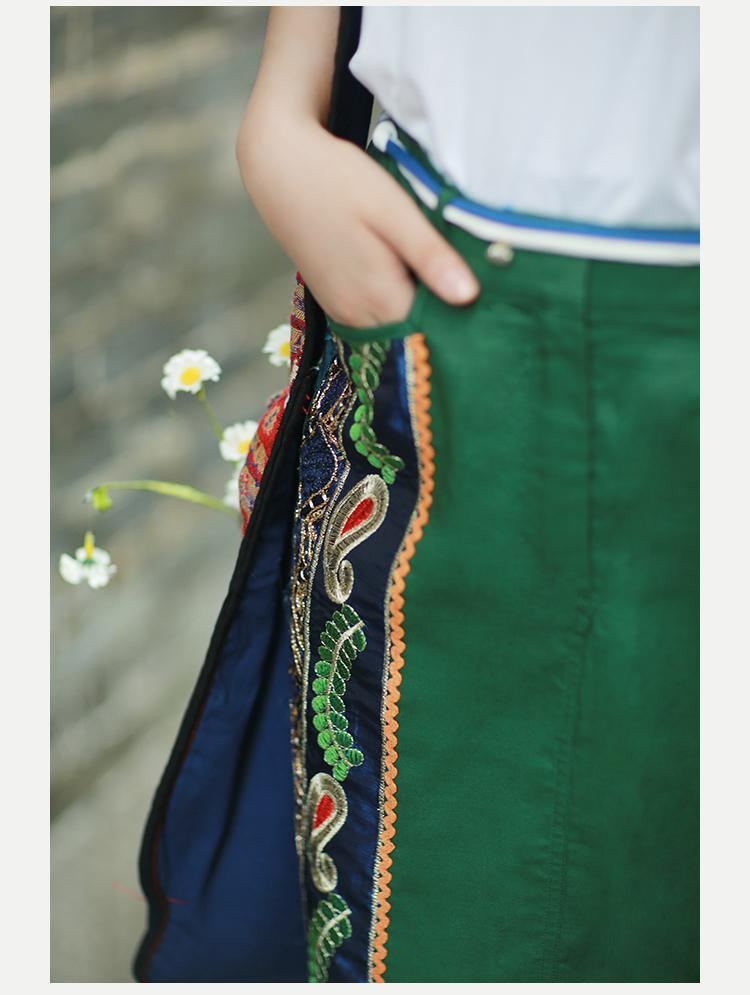 Kesävintage Kiinalaistyylinen Brodeerattu Pellavahame