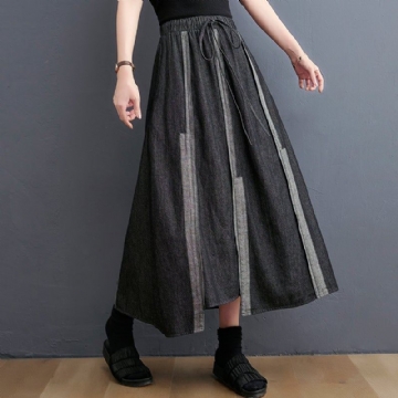 Kevään Epäsäännöllinen Raidallinen Patchwork Retro Denim Hame