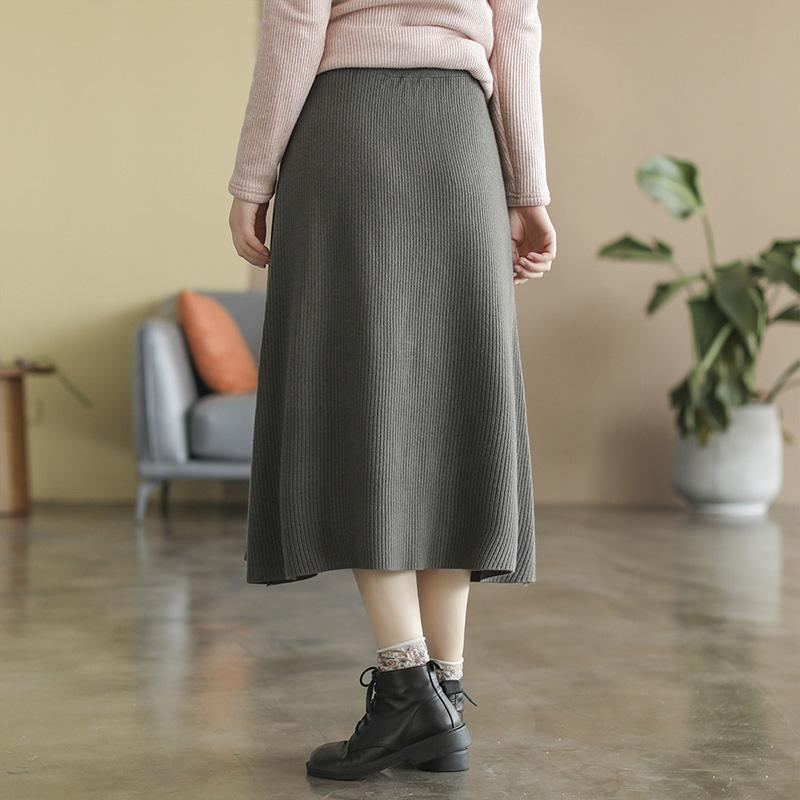 Kevät Retro Solid Cotton-neulottu A-linjainen Hame