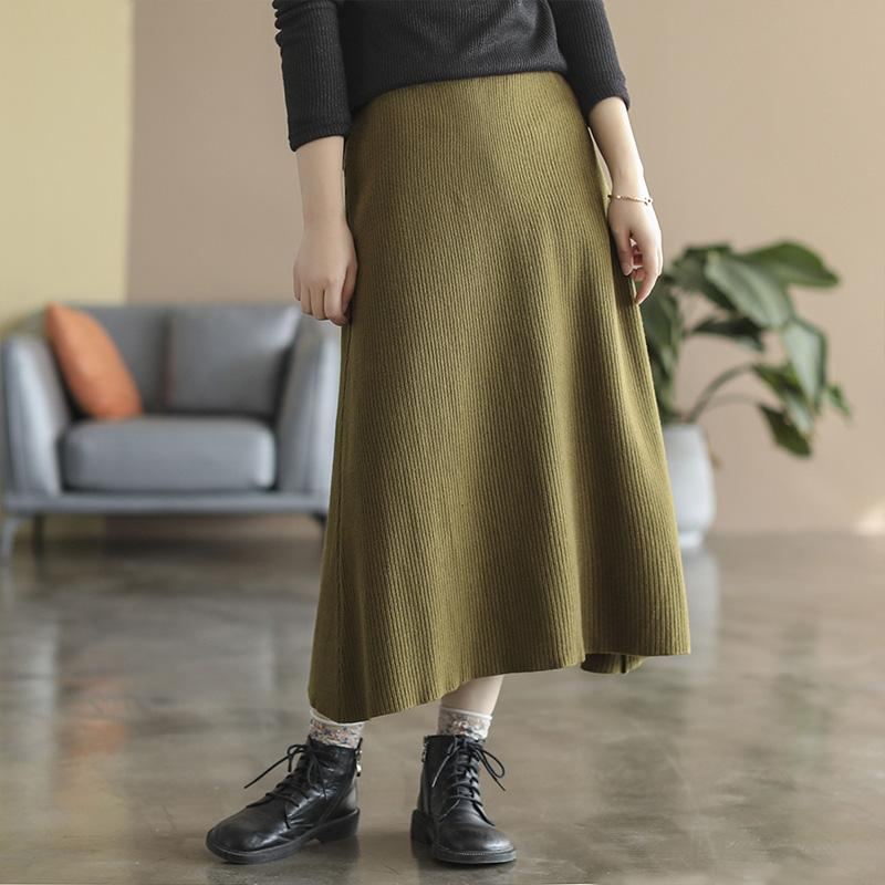 Kevät Retro Solid Cotton-neulottu A-linjainen Hame
