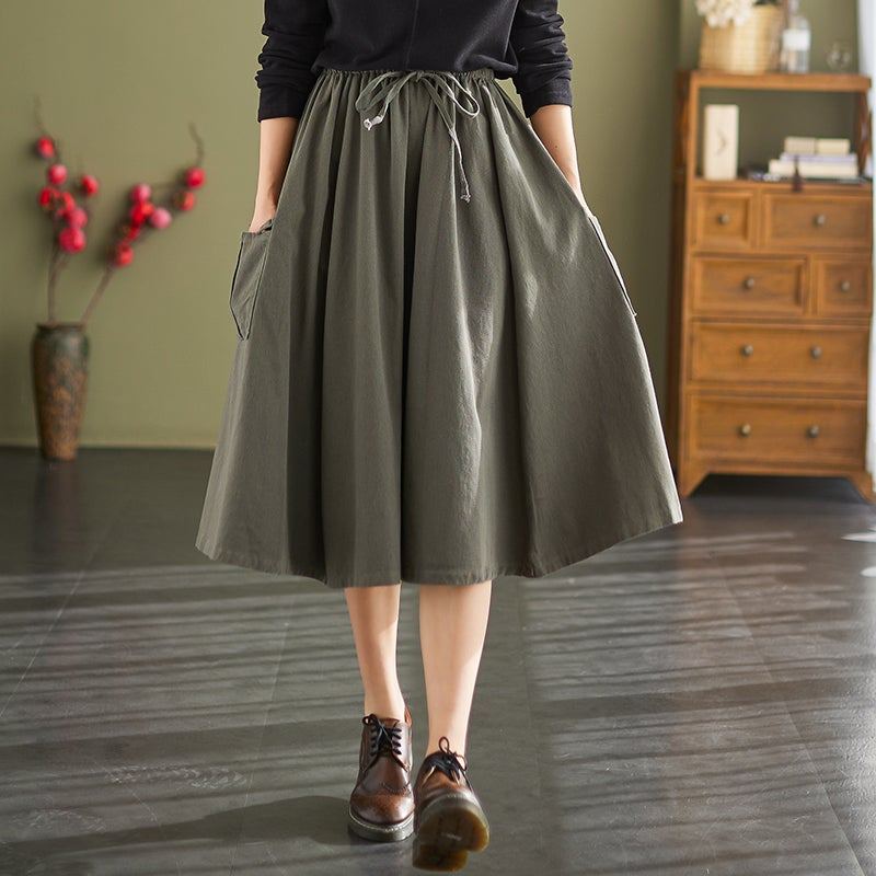 Kevätsyksyn Retro Solid Casual Löysä A-linjainen Hame