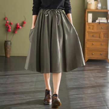 Kevätsyksyn Retro Solid Casual Löysä A-linjainen Hame