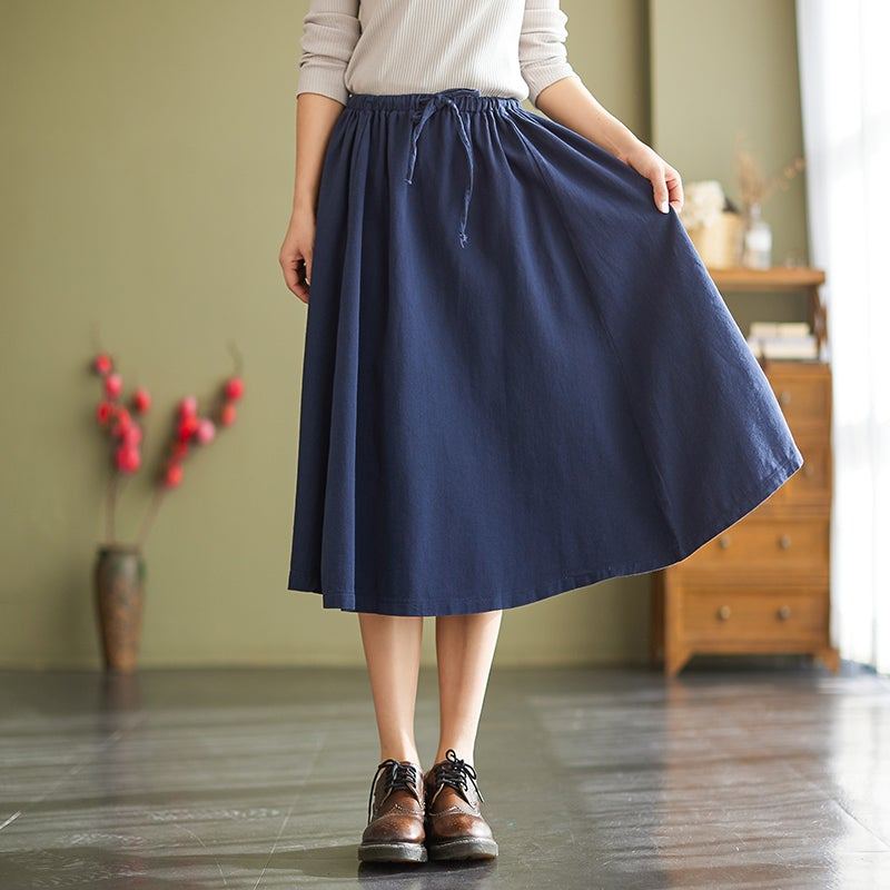 Kevätsyksyn Retro Solid Casual Löysä A-linjainen Hame