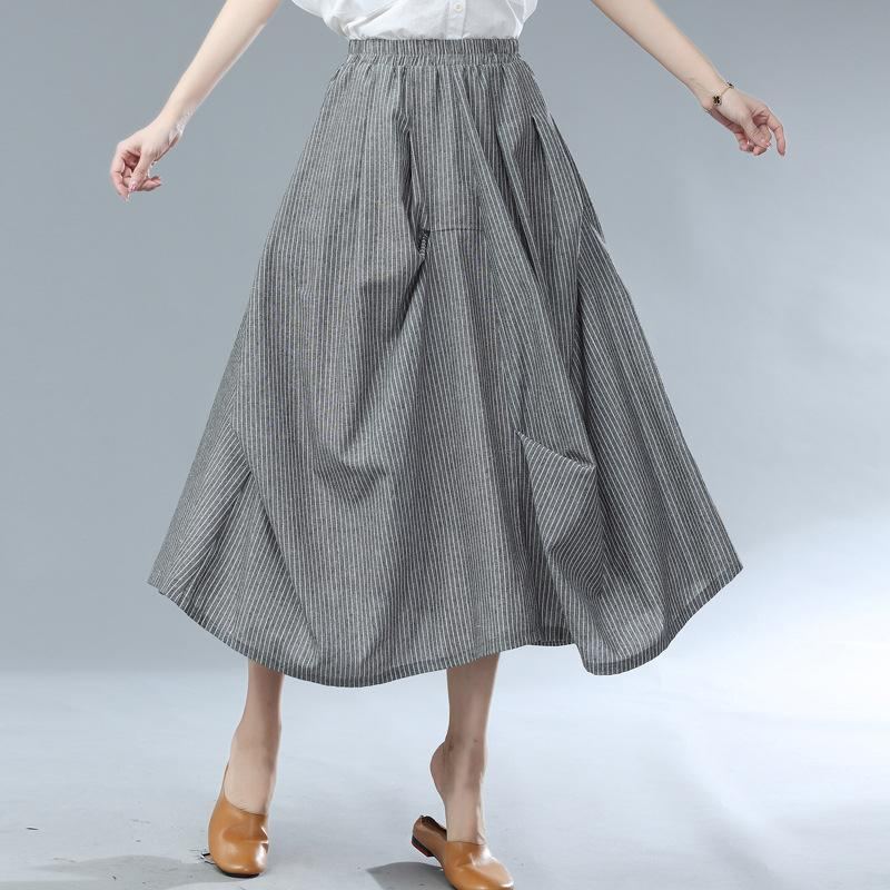 Plus Size Summer Stripe Epäsäännöllinen Puuvillahame