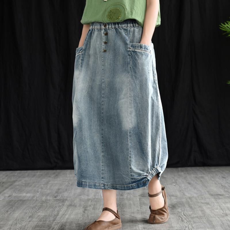 Retro Denim Joustava Vyötärö A-linjainen Hame