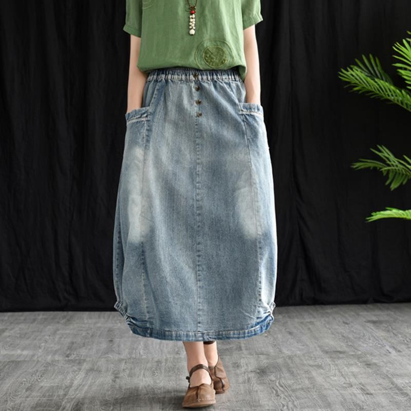 Retro Denim Joustava Vyötärö A-linjainen Hame