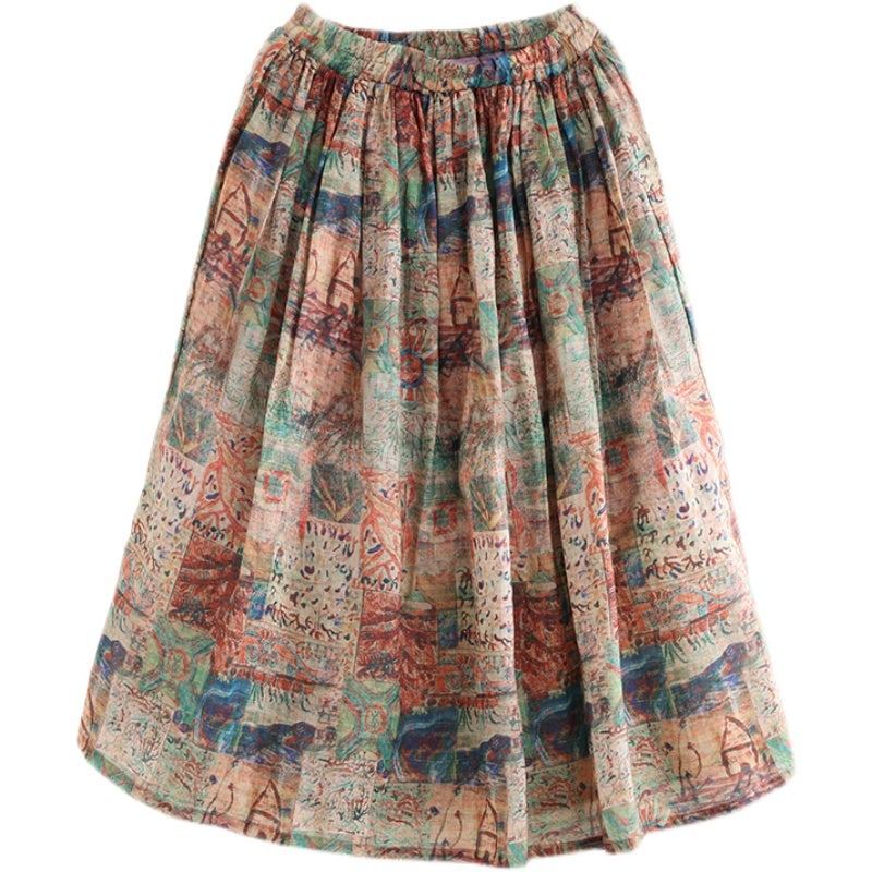 Retro Print Cotton Linen Spring A-pellavahame