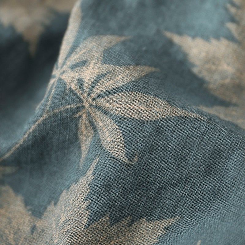 Spring Retro Leaf Print High Waist Puuvillainen Pellavahame