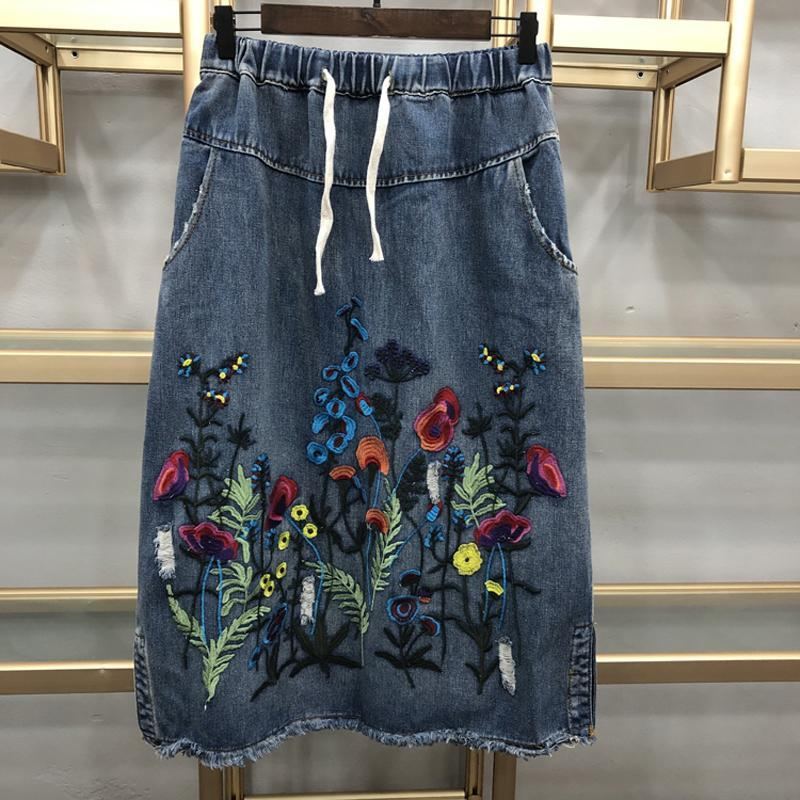 Syksy Talvi Vintage Kirjonta Denim Naisten Hame