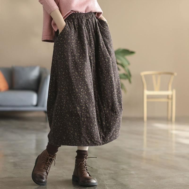 Talvi Retro Puuvillainen Pellava Kukkainen A-linen Paksu Hame