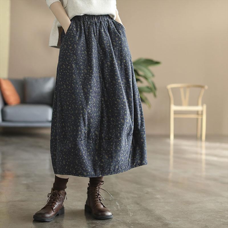 Talvi Retro Puuvillainen Pellava Kukkainen A-linen Paksu Hame