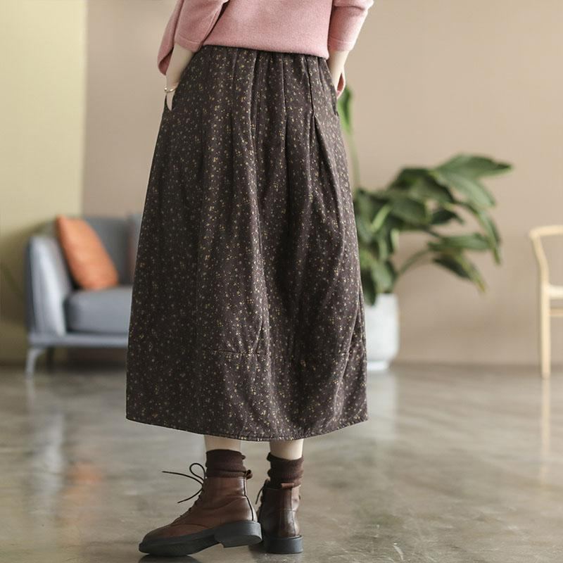 Talvi Retro Puuvillainen Pellava Kukkainen A-linen Paksu Hame