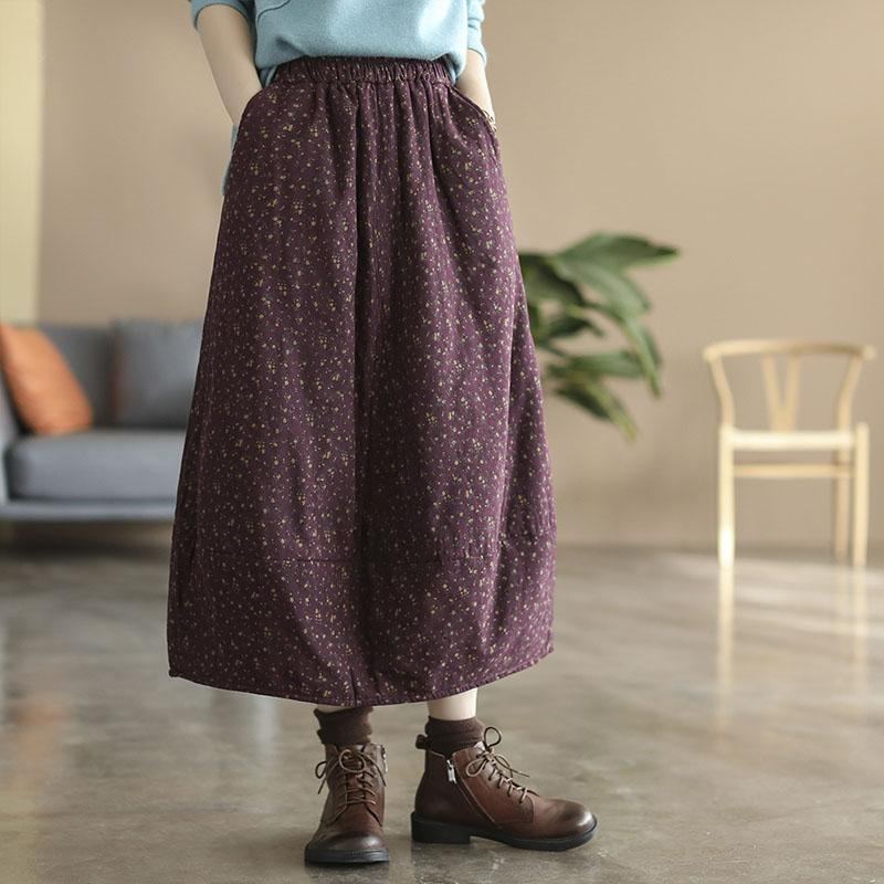 Talvi Retro Puuvillainen Pellava Kukkainen A-linen Paksu Hame