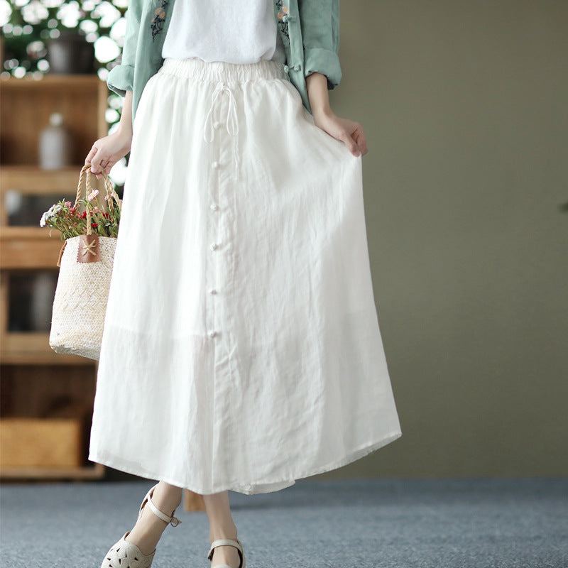 Vintage Rento Pellava Summer Patchwork A-linjainen Hame