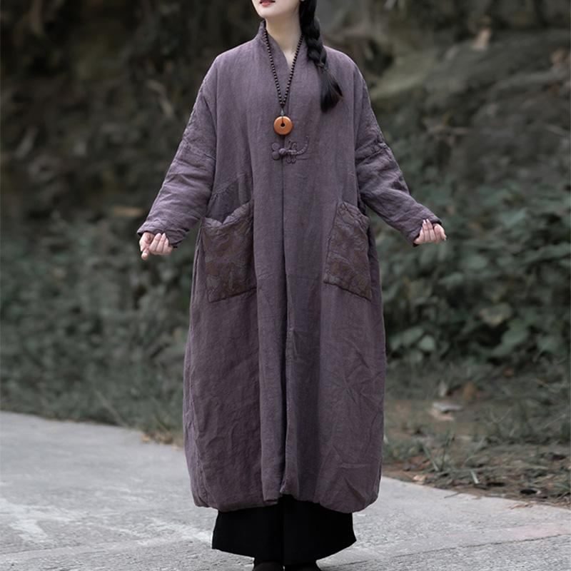 Plus Size Retro Loose Talvipuuvillainen Pellavapäällystakki