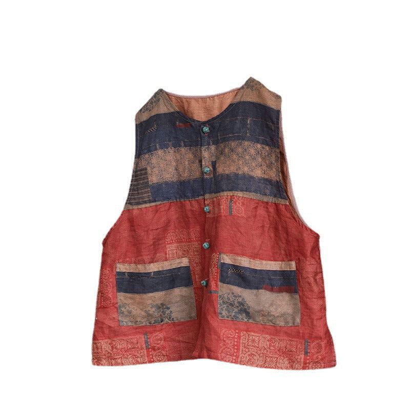 Naisten Retro Patchwork Pellava Löysä Liivi