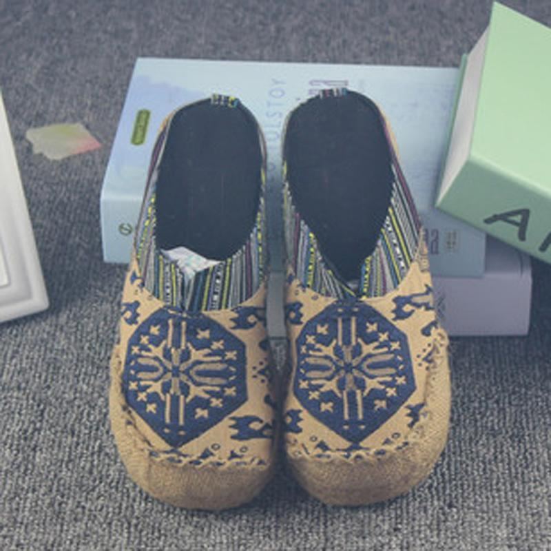 Naiset \u0026 Mies Kotikankaat Rento Folk-tyylinen Slip-on Palmikko Retrotossut 35-44