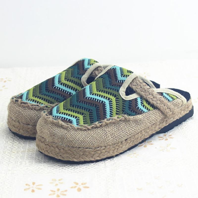 Naiset \u0026 Mies Kotikankaat Rento Folk-tyylinen Slip-on Palmikko Retrotossut 35-44