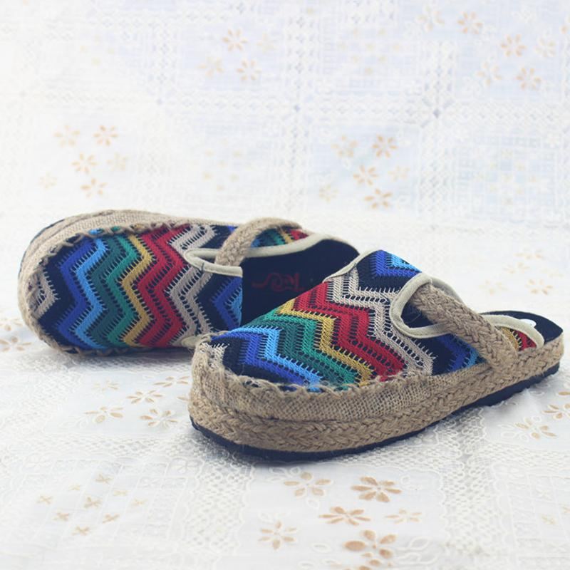 Naiset \u0026 Mies Kotikankaat Rento Folk-tyylinen Slip-on Palmikko Retrotossut 35-44