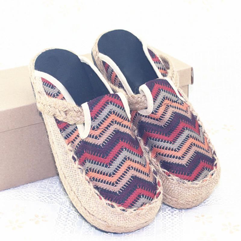 Naiset \u0026 Mies Kotikankaat Rento Folk-tyylinen Slip-on Palmikko Retrotossut 35-44